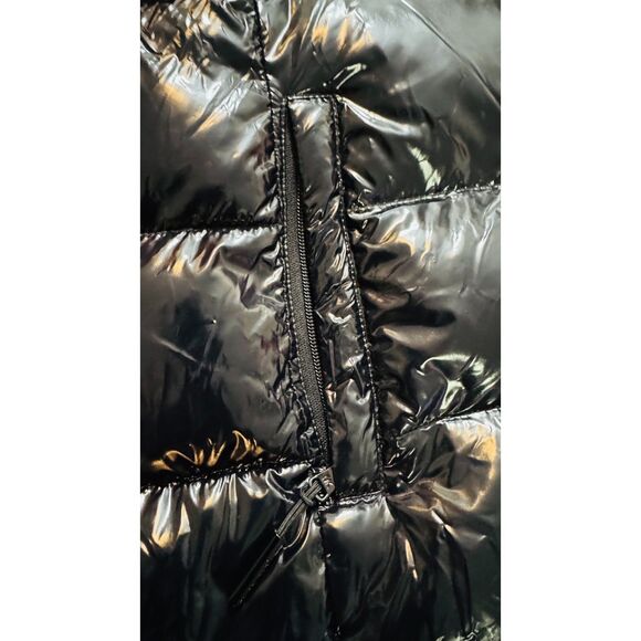 Michaels Kors Womens Shiny Black Hooded Puffer Coat Size M Water Resistant - Picture 7 of 15